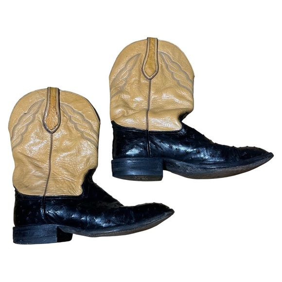 Hondo El Paso TX Men’s Cowboy Boots 8794 Ostrich Tan & Black Size 10 E USA Made - Picture 2 of 10